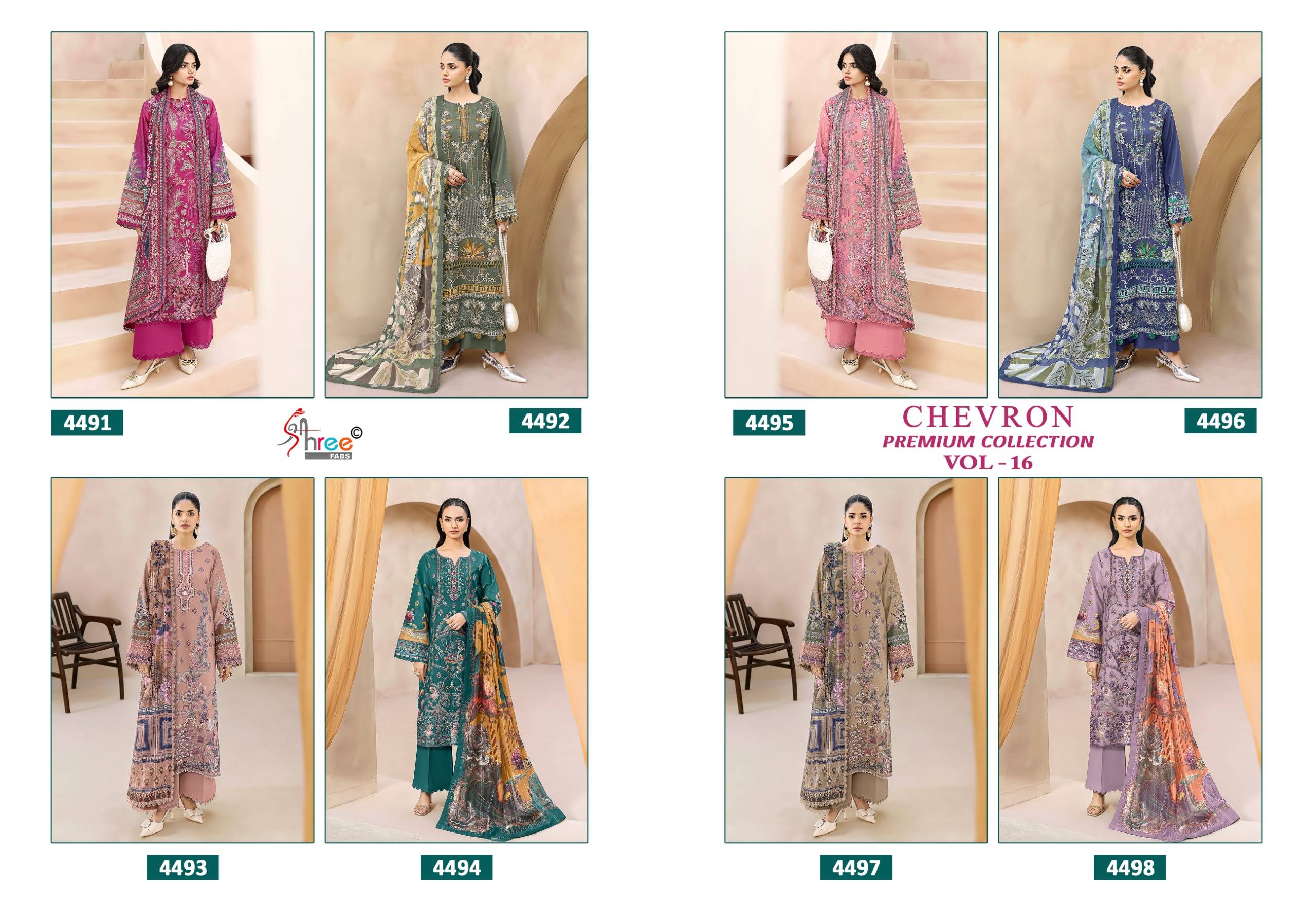 CHEVRON PREMIUM COLLECTION VOL-16 By Shree Fabs Pakistani Stylish Embroidered PURE COTTON Dresses At Wholesale Price